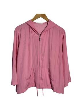 Mifresia Silk Light Weight Spring Full Zip Jacket Women L Pink Preppy Casual